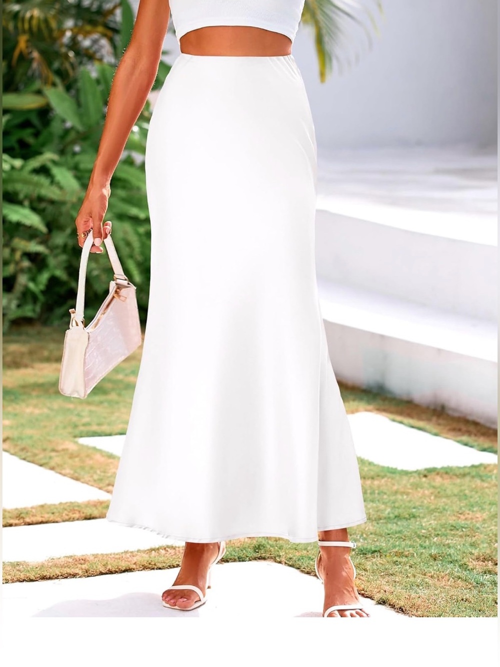 White Satin Feel Slip Skirt Size Large NWT
